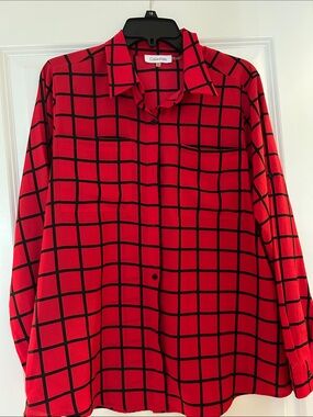 Calvin Klein Red and Black Grid Button-Down Shirt